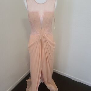 Elegant Peach Lace Evening Gown